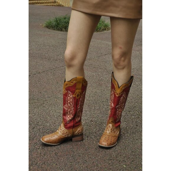 ⚡Women's Red Western Cowboy Cowgirl Knight Boots Pull On Mid Calf High Boot - Picture 6 of 6